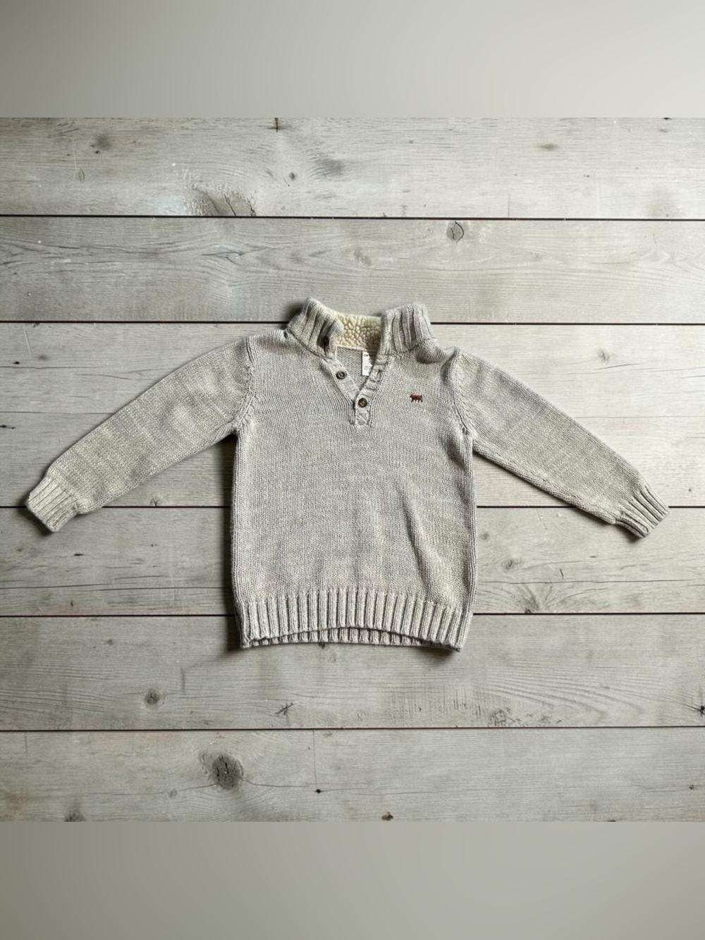 Carter’s Toddler Boy Gray Knit Mock Neck Sweater Sherpa Bear Size 5 Pullover